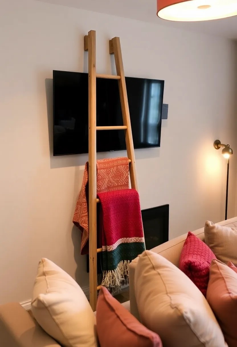 14 Family Media Wall Ideas That’ll Make Movie Nights Epic! (Don’t Miss #9!) - 11. Cozy Blanket Ladder
