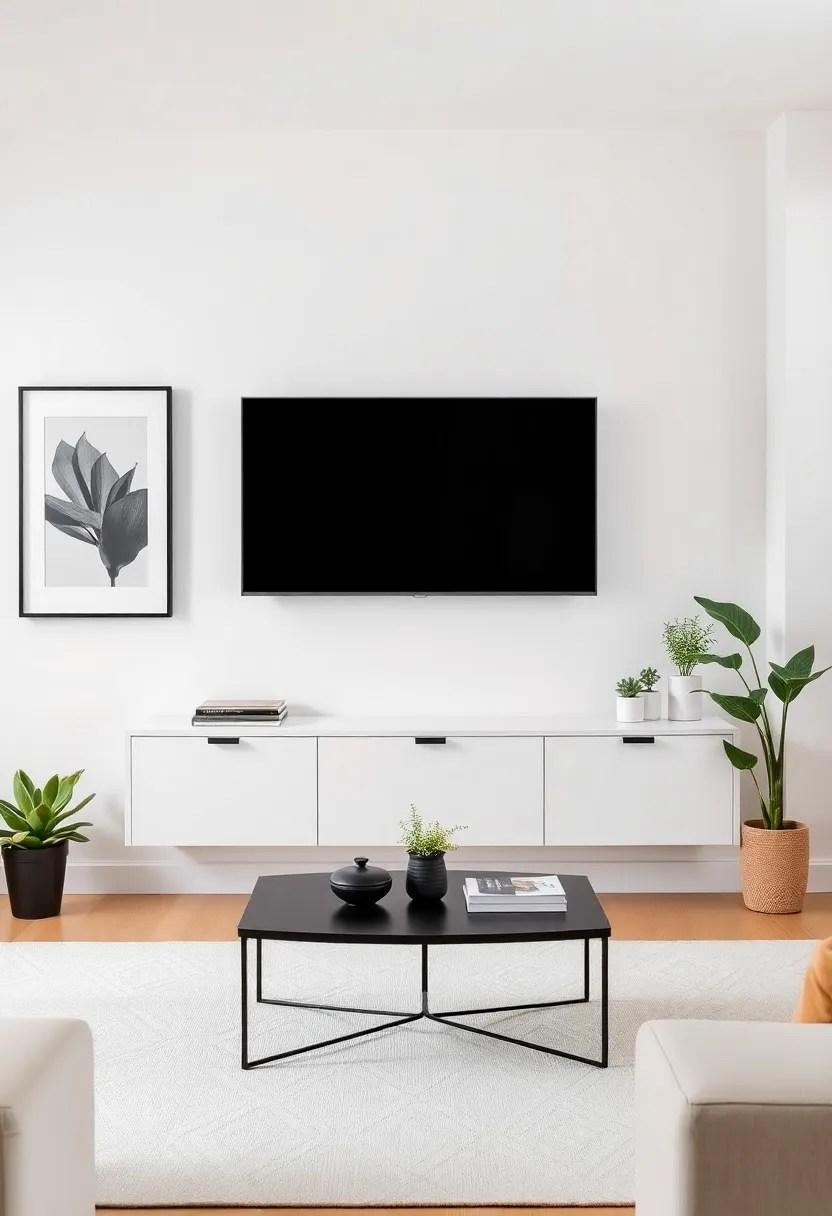 14 Family Media Wall Ideas That’ll Make Movie Nights Epic! (Don’t Miss #9!) - 4. Minimalist Chic