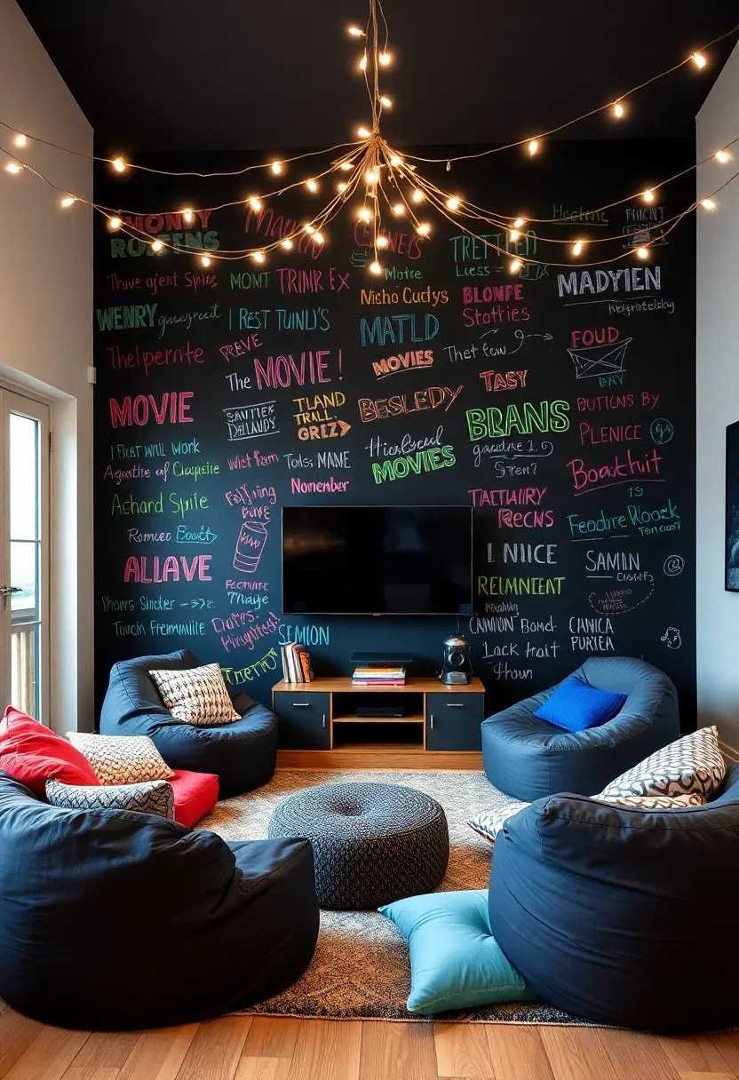 14 Family Media Wall Ideas That’ll Make Movie Nights Epic! (Don’t Miss #9!) - 5. Interactive Chalkboard Wall
