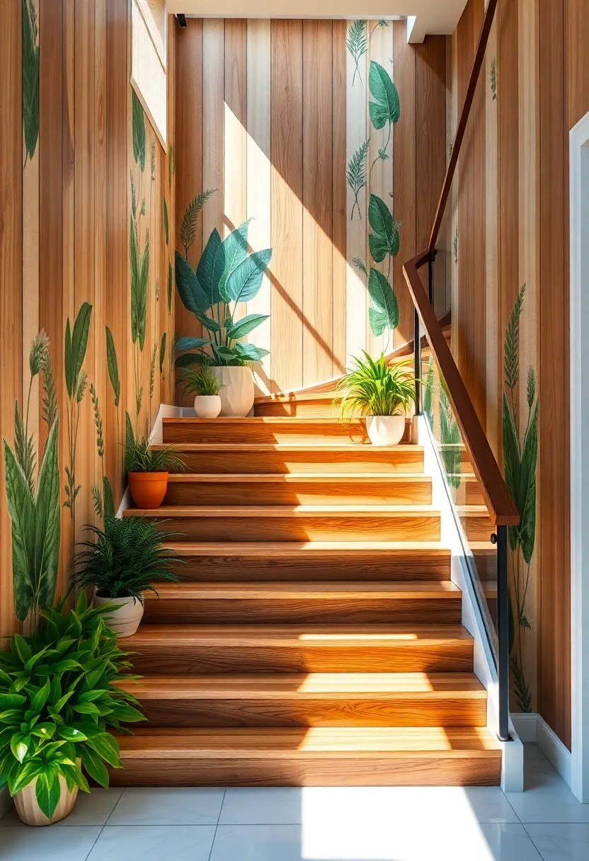 18 Modern Stair Panelling Ideas That Elevate Any Space (Don't Miss #3!) - 14. Nature-Inspired Designs