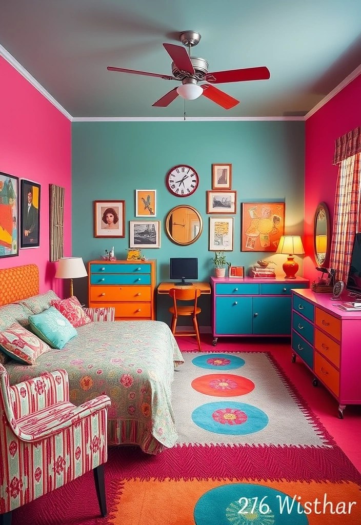 20 Colorful Bedroom Ideas That Will Infuse Your Space with Life—You Won't Believe #14! - 17. Retro Revival