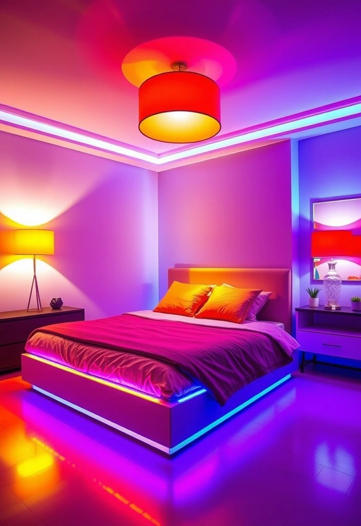 20 Colorful Bedroom Ideas That Will Infuse Your Space with Life—You Won't Believe #14! - 19. Colorful Lighting