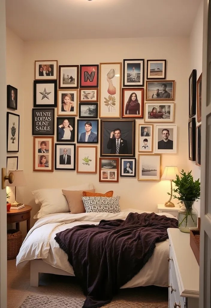 20 Small Bedroom Designs That Maximize Space (You’ll Want to Copy #11!) - 13. Personalized Gallery Walls