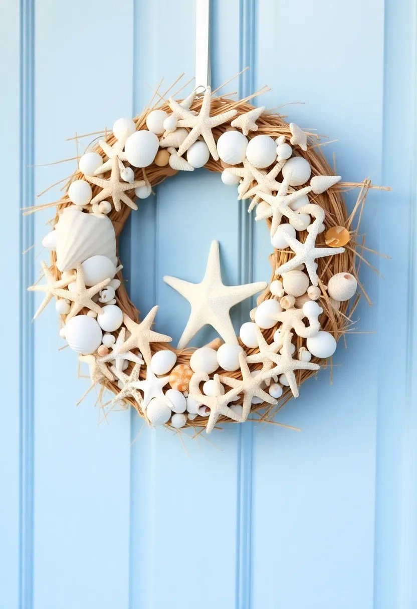 25 DIY Spring Wreaths That Are Easier Than You Think (Even Your Kids Can Help with #9!) - 11. Coastal-Inspired Shell Wreath