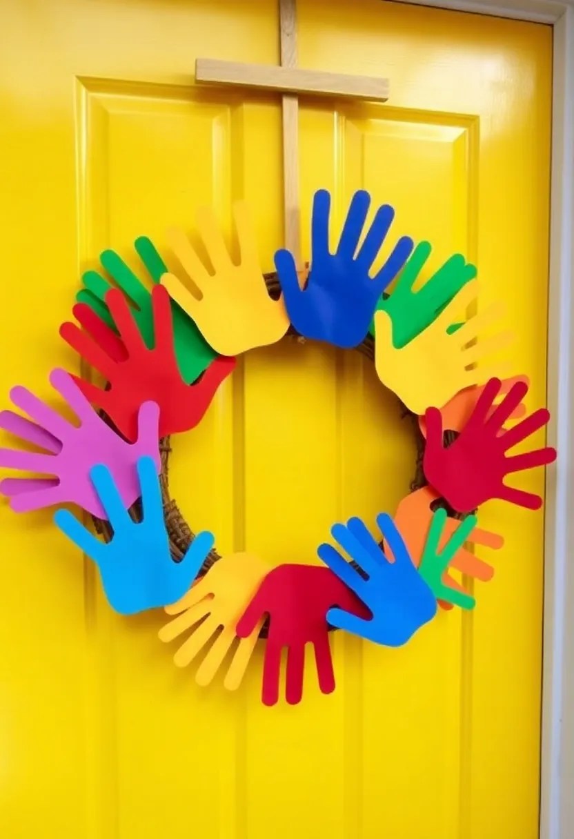 25 DIY Spring Wreaths That Are Easier Than You Think (Even Your Kids Can Help with #9!) - 9. Kid-Friendly Handprint Wreath