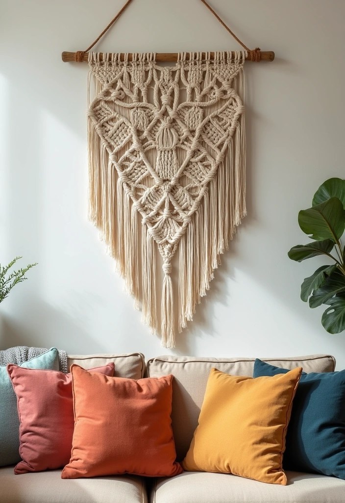 20 DIY Living Room Decor Projects That'll Bring Cozy Comfort on a Budget (Don't Miss #15!) - 1. Macrame Wall Hanging