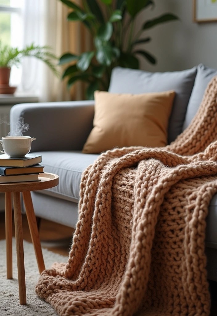 20 DIY Living Room Decor Projects That'll Bring Cozy Comfort on a Budget (Don't Miss #15!) - 4. Cozy Knit Throw Blankets