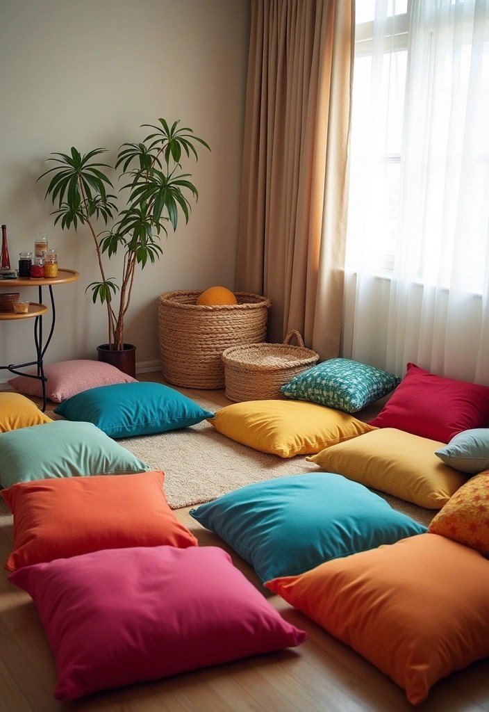 20 DIY Living Room Decor Projects That'll Bring Cozy Comfort on a Budget (Don't Miss #15!) - 9. Cozy Floor Cushions