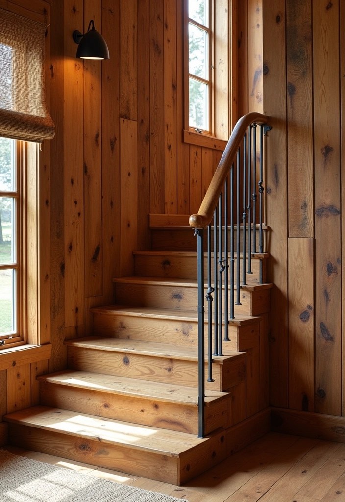 20 Family-Friendly Stair Panelling Ideas That Are Both Stylish and Practical (#9 Is Genius!) - 4. Rustic Barn Wood