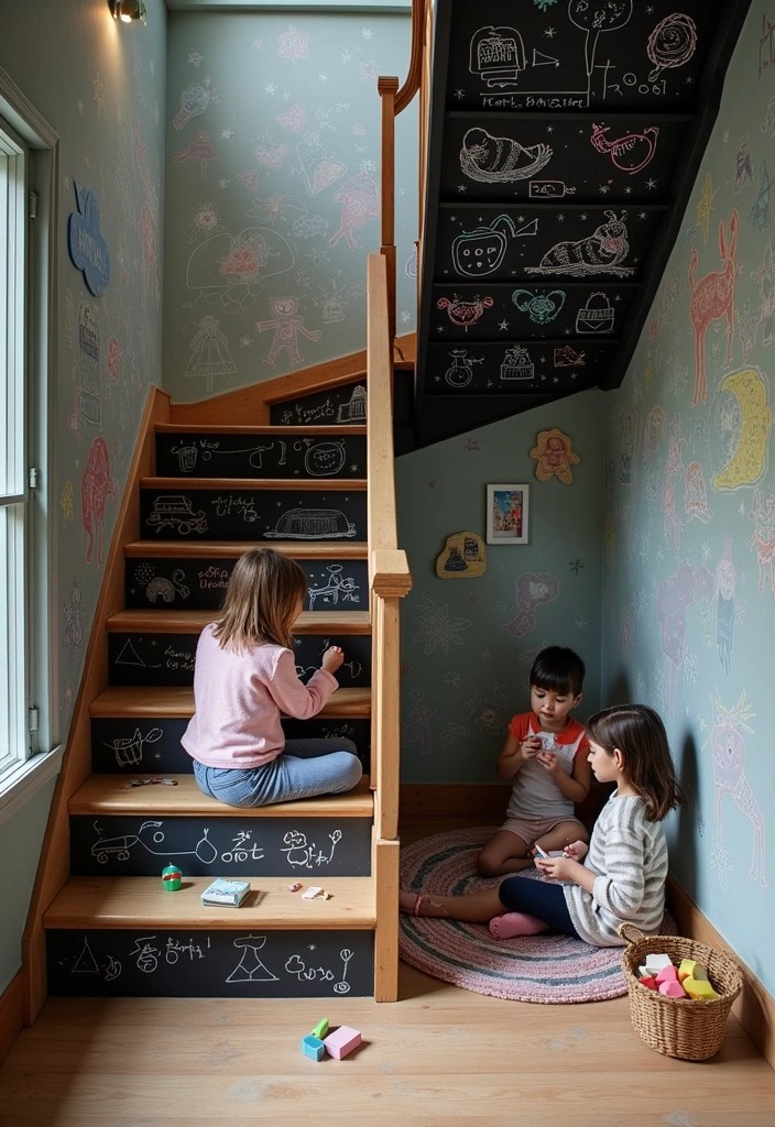 20 Family-Friendly Stair Panelling Ideas That Are Both Stylish and Practical (#9 Is Genius!) - 7. Playful Chalkboard Panels