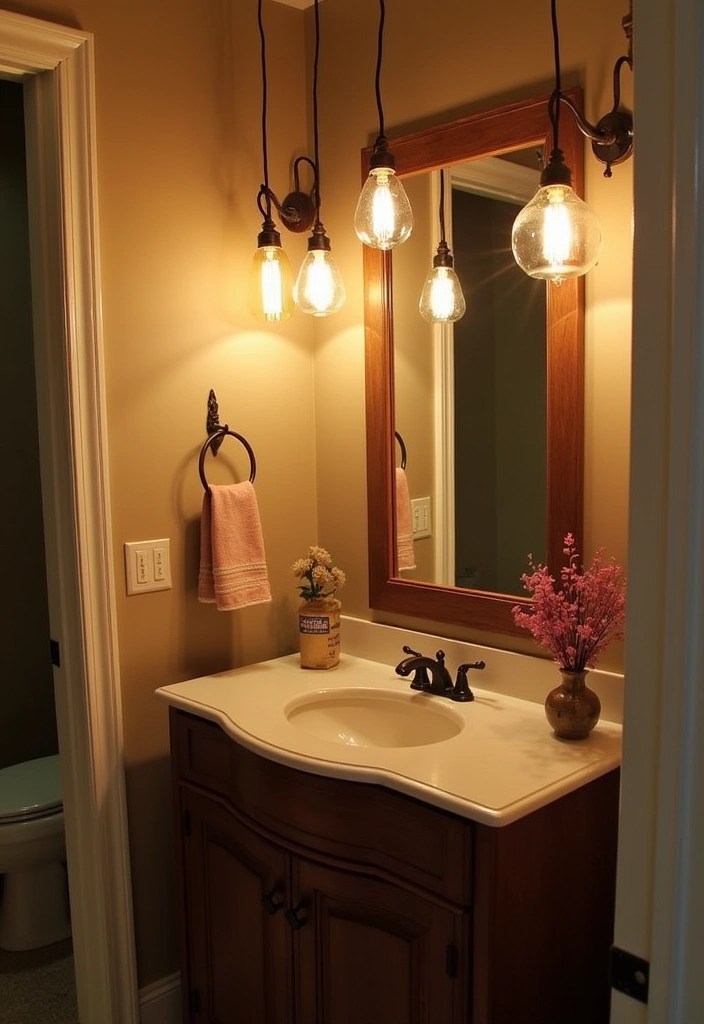 21 Cozy Small Bathroom Ideas That Maximize Space and Style (You Need to See #11!) - 7. Unique Lighting Fixtures