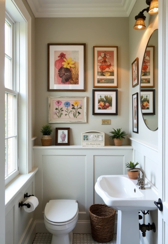 21 Cozy Small Bathroom Ideas That Maximize Space and Style (You Need to See #11!) - 8. Statement Wall Art