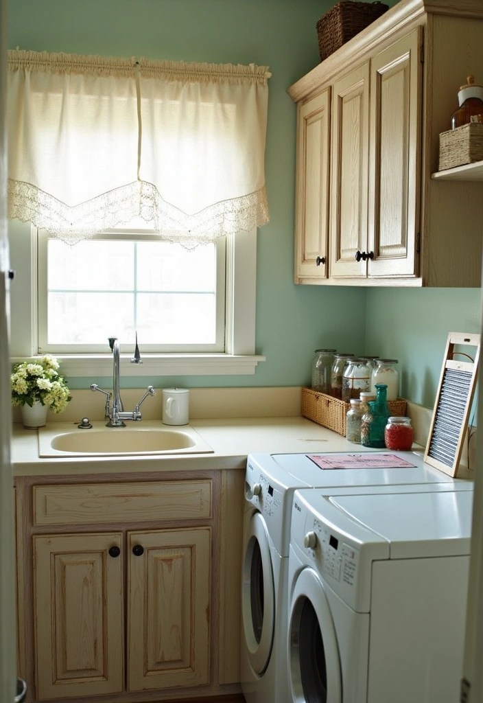 25 Beautiful Decorative Laundry Room Ideas That'll Make You Never Want to Leave! - 1. Vintage Charm with Shabby Chic Decor