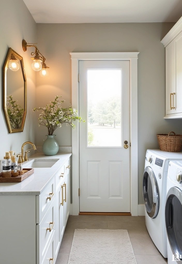25 Beautiful Decorative Laundry Room Ideas That'll Make You Never Want to Leave! - 14. Glamorous Gold Accents